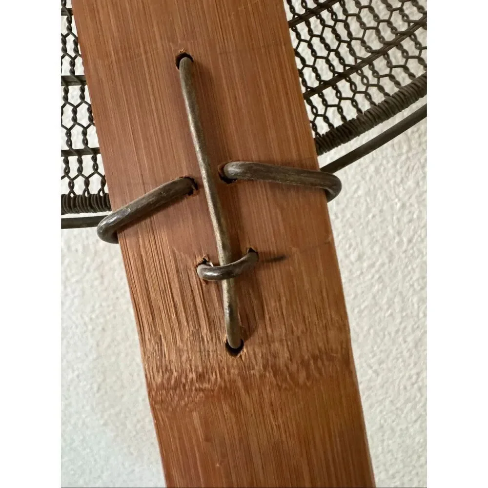 Vintage Chinese spider skimmer long wooden handle fry scoop bronze mesh